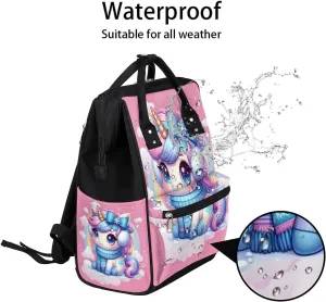 Diaper Bag Backpack Unicorn Pink Cute Baby Bag for Boys& Girls, Waterproof Mummy Bag, Baby Nappy Changing Bags, Large Capacity Tote Handbags Casual Travel Backpacks for Mom Dad Unisex