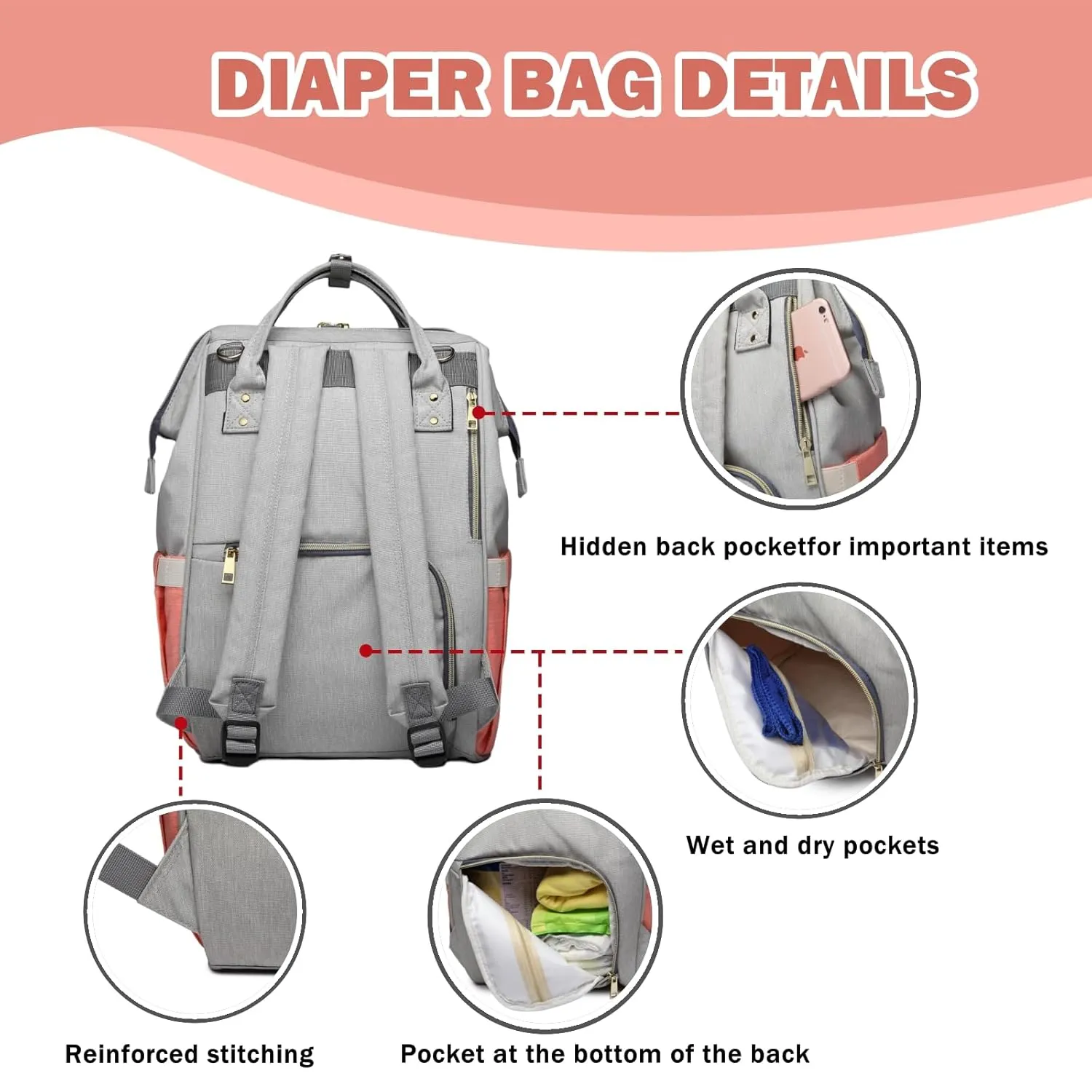 Diaper Bag Backpack Waterproof Multi-Function Diaper Bag for Baby Care Travel Essentials Baby Bag for Mom Large Capacity Purple