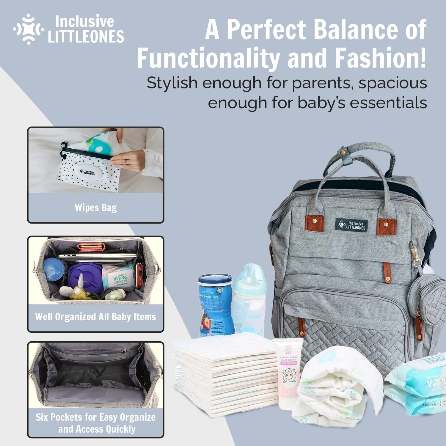 Diaper Bag Backpack with Baby Changing Station – Baby Bag Backpack Includes Reusable Wipes Bag, Pacifier Case, & Mosquito Net – Travel Diaper Bag, USB Charging Port, Large Capacity for Boys & Girls