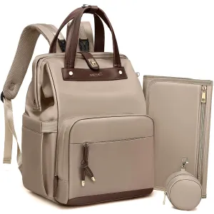 Diaper Bag Backpack with Changing Pad & Pacifier Case – One-Handed Convenience, Fits 15.6" Laptop, Cute Baby Bag for Girls & Boys, Perfect Baby Shower for Mom & Dad, Khaki