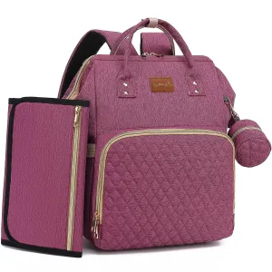Diaper Bag Backpack with Changing Pad, Pacifier Case, Baby Bag for Boy Girl Toddler - Large, Stylish, Waterproof Travel Quilted Diaper Bag for Mom - Baby Shower - Purple