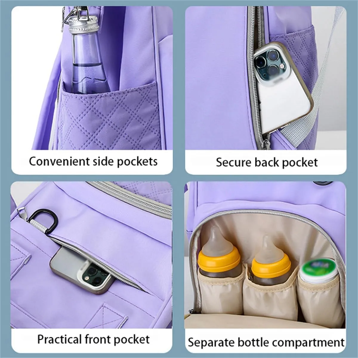 Diaper Bag Backpack with Pacifier Case, Large Capacity Travel Waterproof Insulated Mommy Bag (Purple)