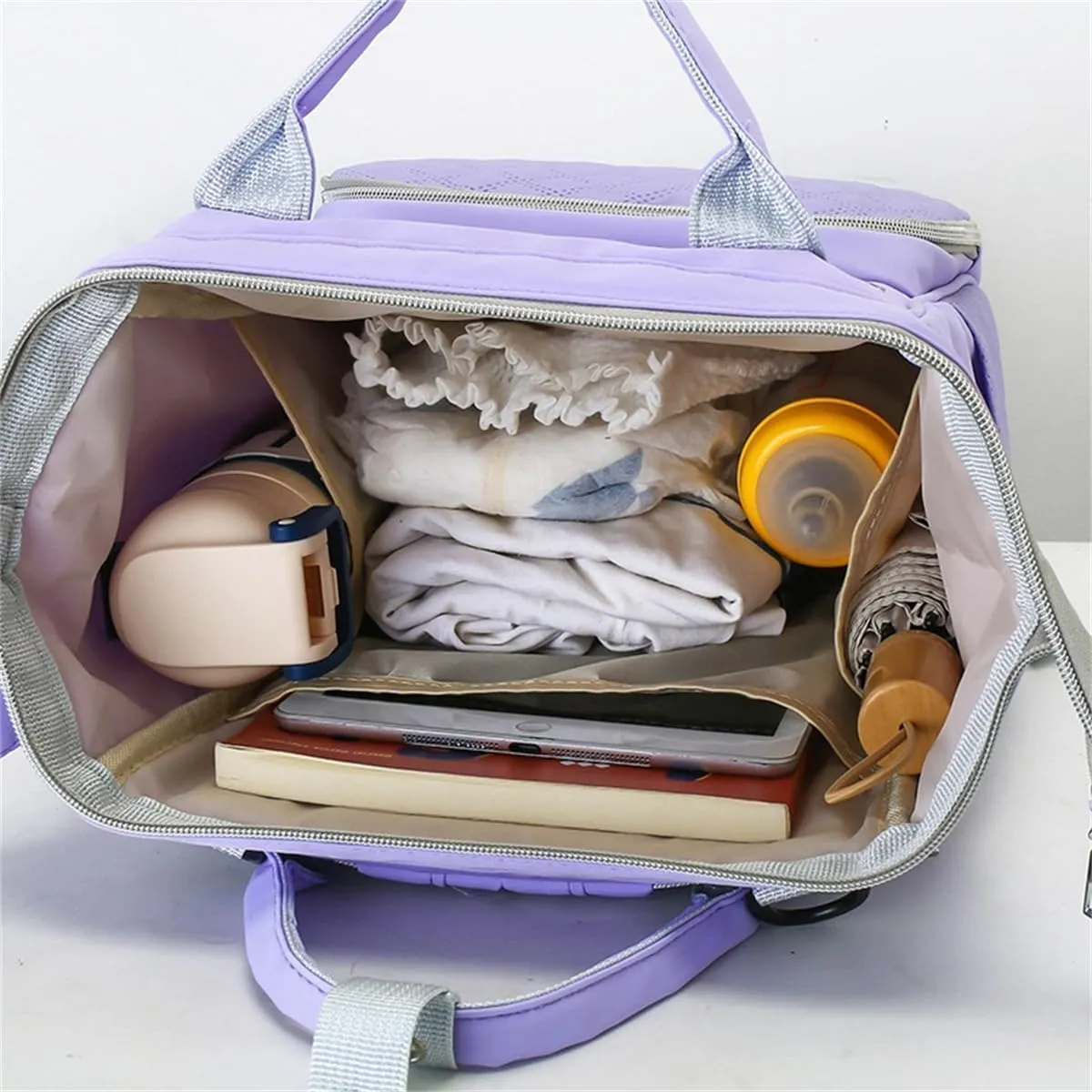 Diaper Bag Backpack with Pacifier Case, Large Capacity Travel Waterproof Insulated Mommy Bag (Purple)