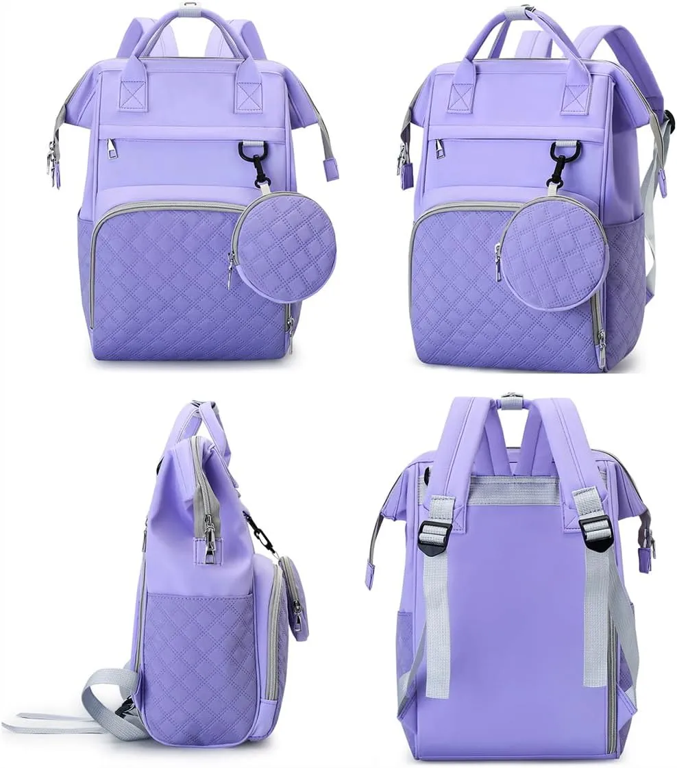 Diaper Bag Backpack with Pacifier Case, Large Capacity Travel Waterproof Insulated Mommy Bag (Purple)