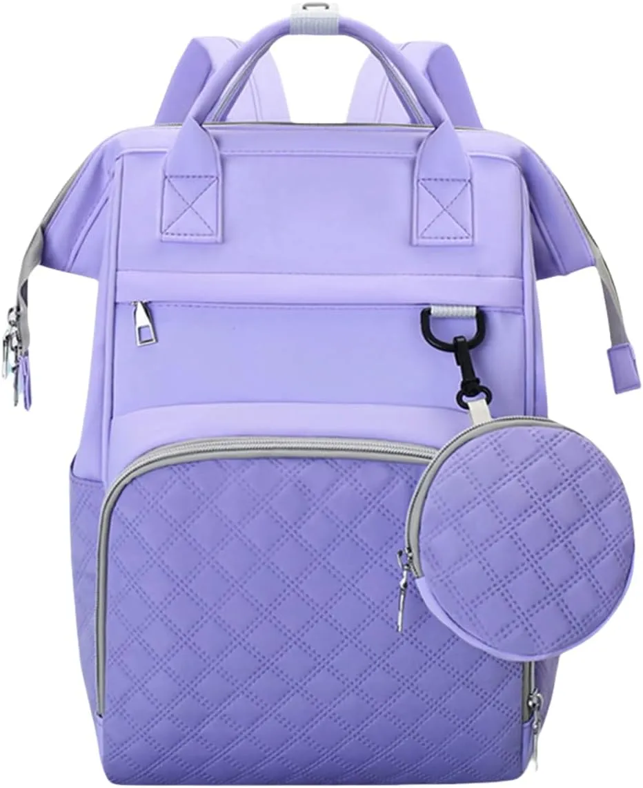 Diaper Bag Backpack with Pacifier Case, Large Capacity Travel Waterproof Insulated Mommy Bag (Purple)