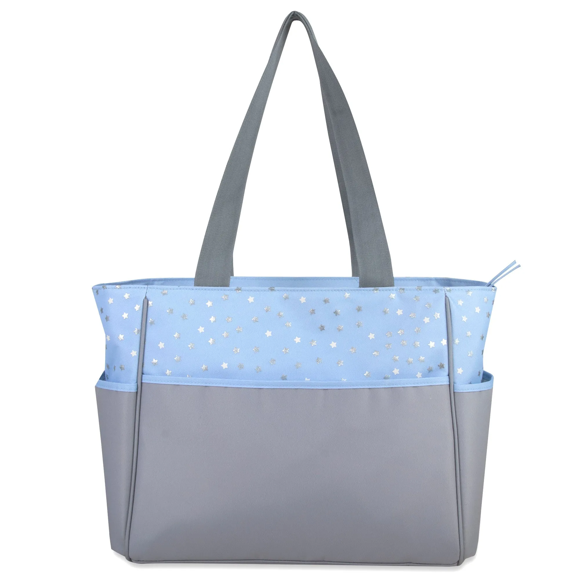 Diaper Bag Tote 5 Piece Set with Sun, Moon, and Stars, Wipes Pocket, Dirty Diaper Pouch, Changing Pad - Grey/Blue( 1 Case= 12Pcs) 29.4$/pc
