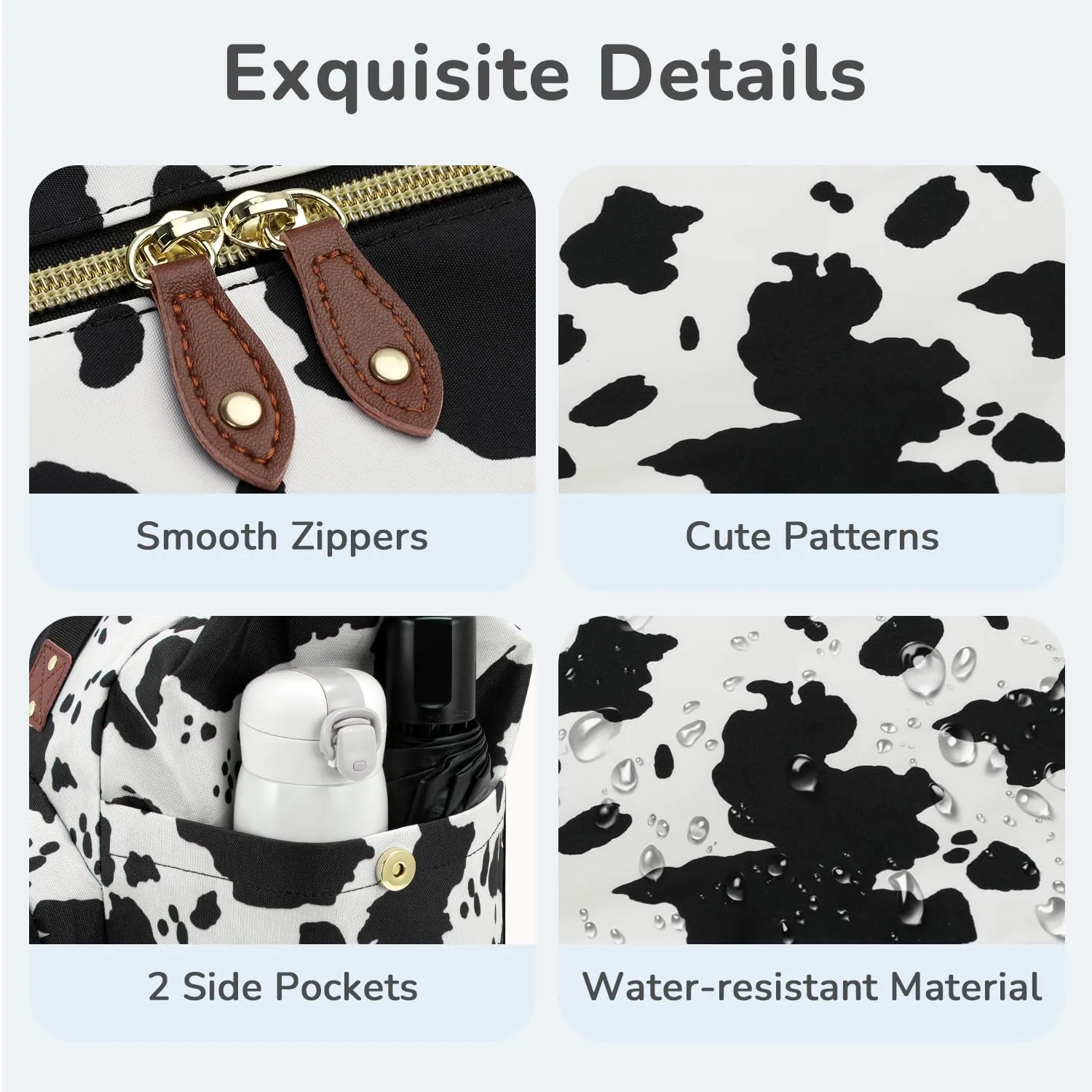 Diaper Bag Tote, Baby Bag Travel Diaper Tote Bag with Pacifier Case, Cute Maternity Hospital Baby Stylish Diaper Tote for Mom Dad Cow Print