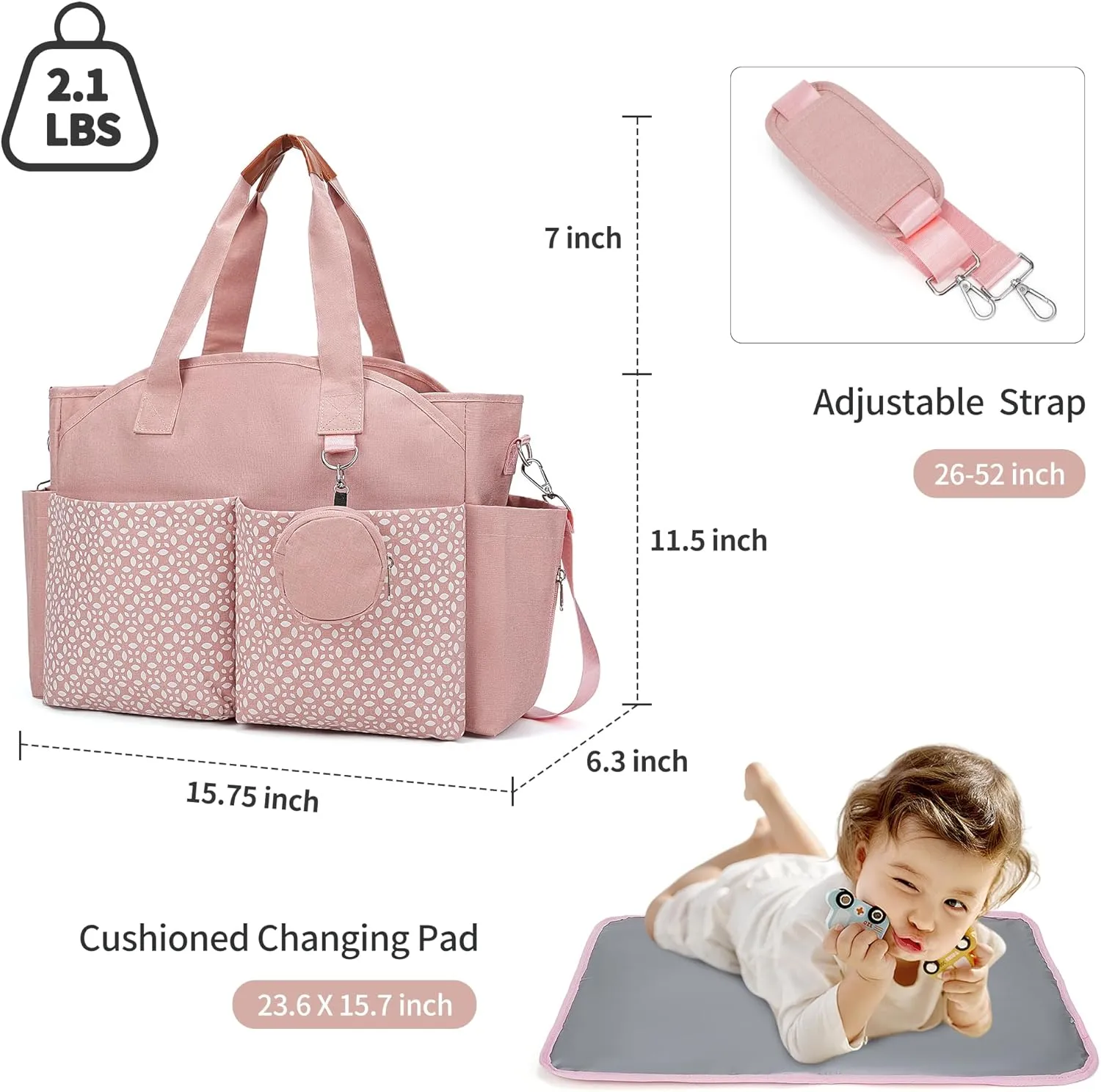 Diaper Bag Tote, Large Diaper Bag with Pacifier Case Travel Diaper Tote for Mom with Changing Station Multifunction