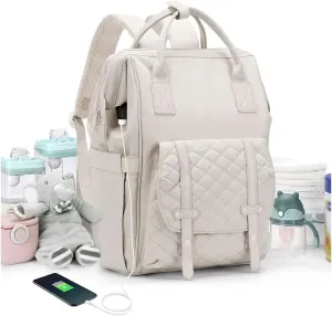 Diaper Bags Backpack Baby Bag for Mom Dad Baby Girls Boy, Cute Mult Diaper Nappy Bag Travel Back Pack, Water Repellent Maternity Changing Bag Baby Stuff with USB Charging Port Off White 1642
