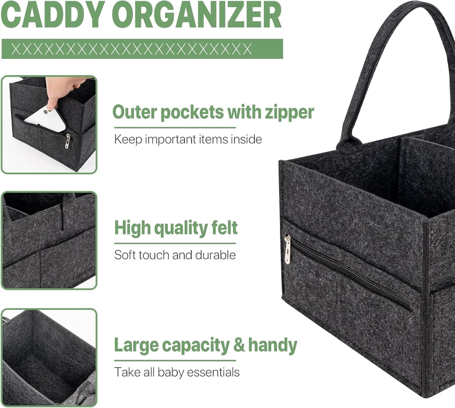 Diaper Caddy Organizer, Nappy Caddy Storage for New Registry Must Have, Car Basket for Baby Diapers and Wipes, Baby Shower Basket for New Moms - Black