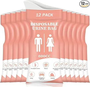 DIBBATU Disposable Urinal Bag,12 PCS 800ML Emergency Urine Bag, Unisex Urinal Bag, Portable Camping Pee Bag, Travel Urine Bags Vomit Bag for Traffic Jams, Camping, Hiking, Pregnant, Patient, Kid