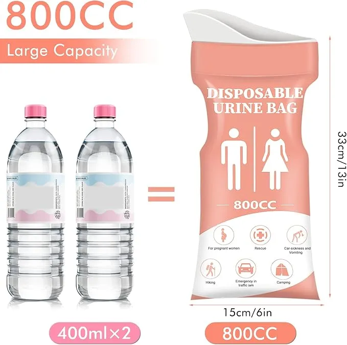 DIBBATU Disposable Urinal Bag,12 PCS 800ML Emergency Urine Bag, Unisex Urinal Bag, Portable Camping Pee Bag, Travel Urine Bags Vomit Bag for Traffic Jams, Camping, Hiking, Pregnant, Patient, Kid