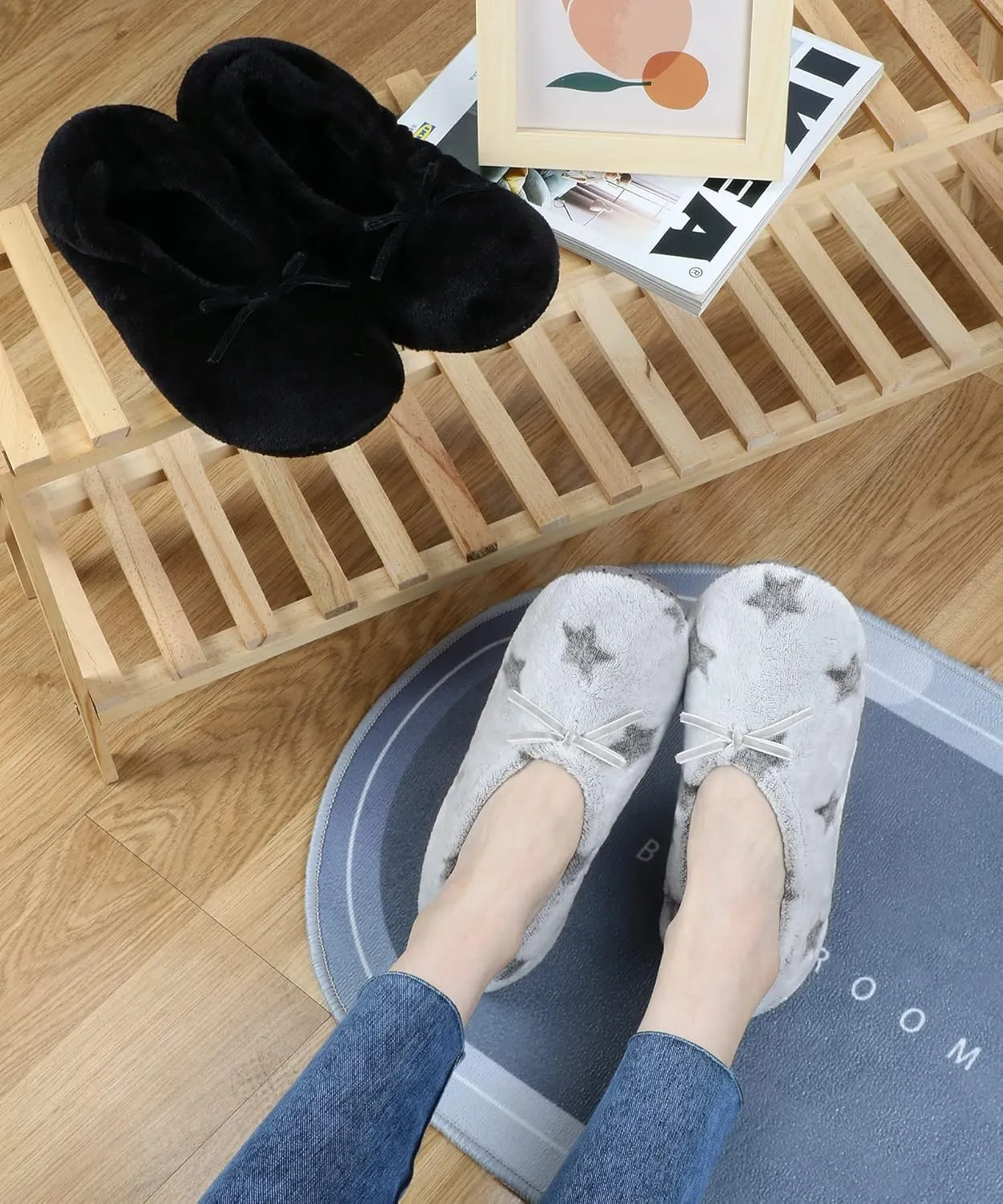 DICUIRD Women's Ballerina Slippers Lightweight House Slippers with Stretchable Heel Design