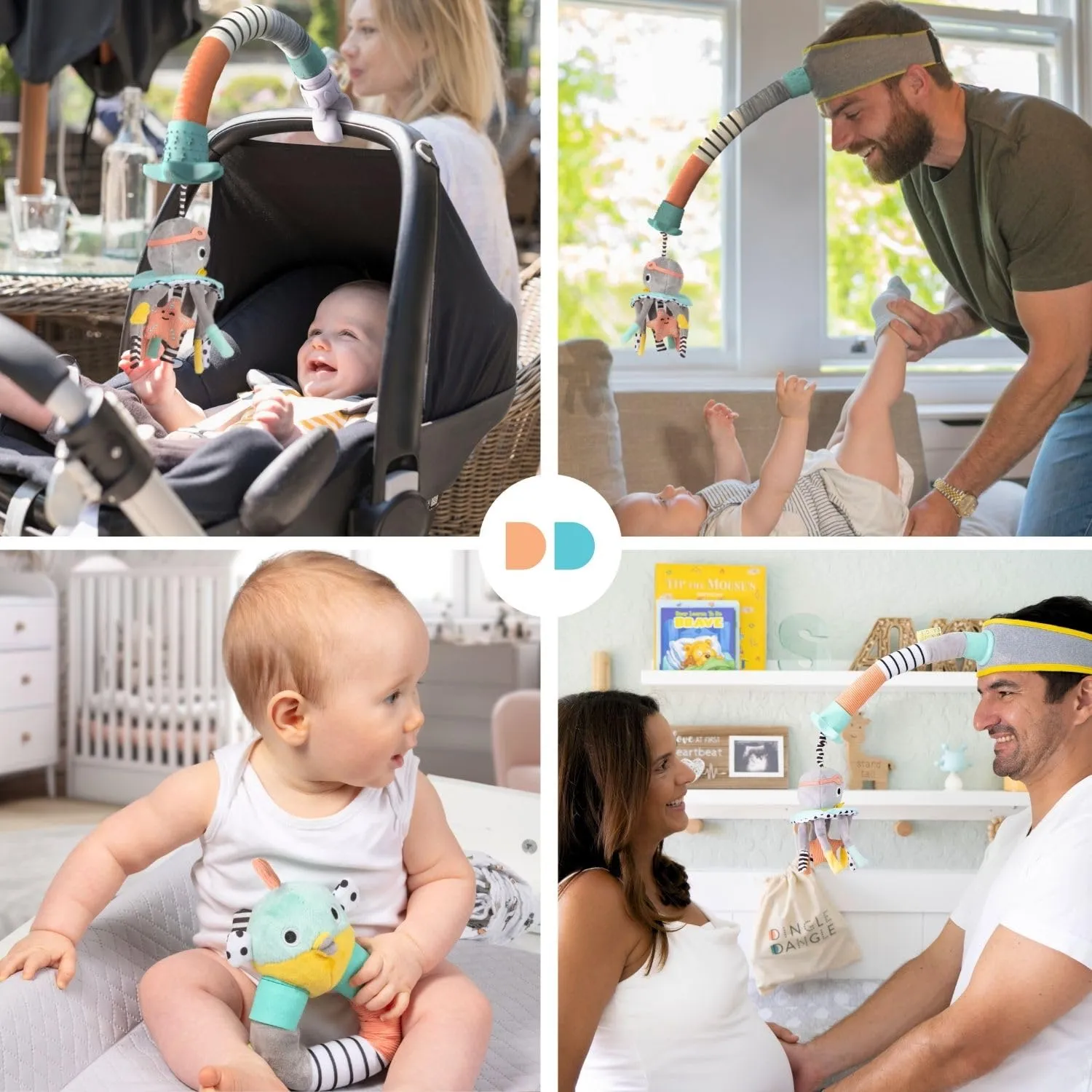 DINGLE DANGLE - Baby Gift Set - 3 in 1 Diaper Changing Helper Headband, Baby Mobile, & Sensory Rattle; Newborn Essentials Must Have - Great Baby Registry or Shower Gift - Featured on Shark Tank