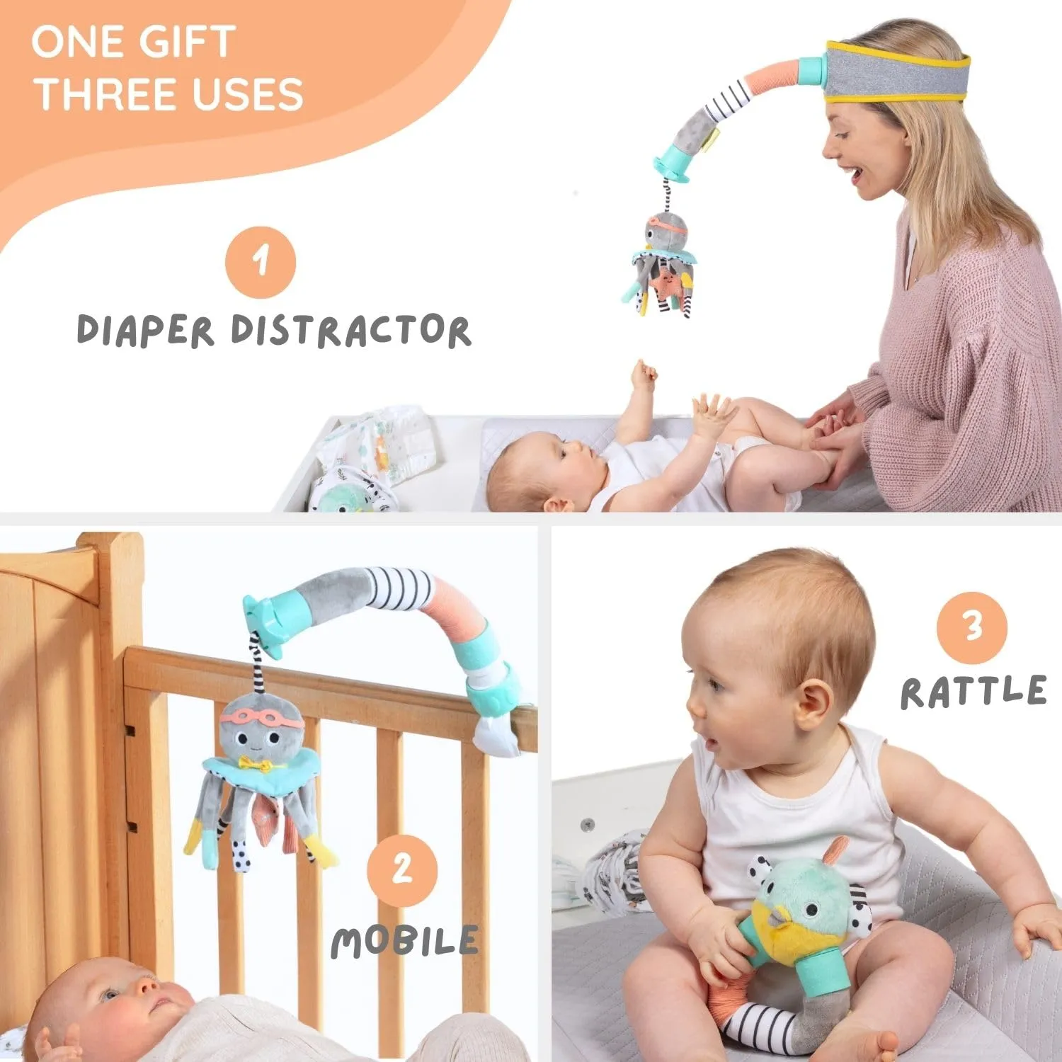 DINGLE DANGLE - Baby Gift Set - 3 in 1 Diaper Changing Helper Headband, Baby Mobile, & Sensory Rattle; Newborn Essentials Must Have - Great Baby Registry or Shower Gift - Featured on Shark Tank