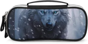 Dire Wolf with Deep Eye Pencil Bag Travel Cosmetic Makeup Pouch Portable Stationery Organizer for Women