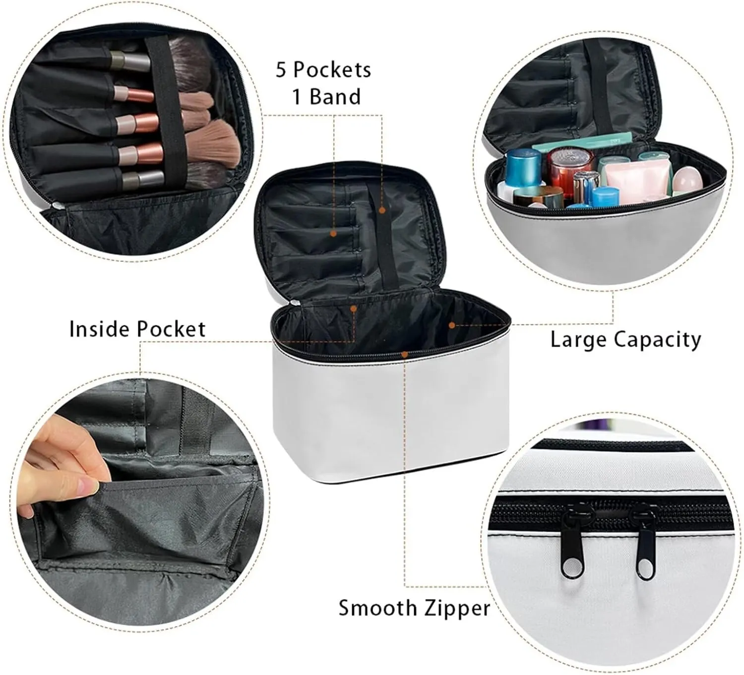 doginthehole Large Makeup Bag Toiletry Bag for Women Aesthetic Oil Painting Daisy Printed Make Up Bag Cosmetic Bag Toiletries Bag Brush Bags for Traveling