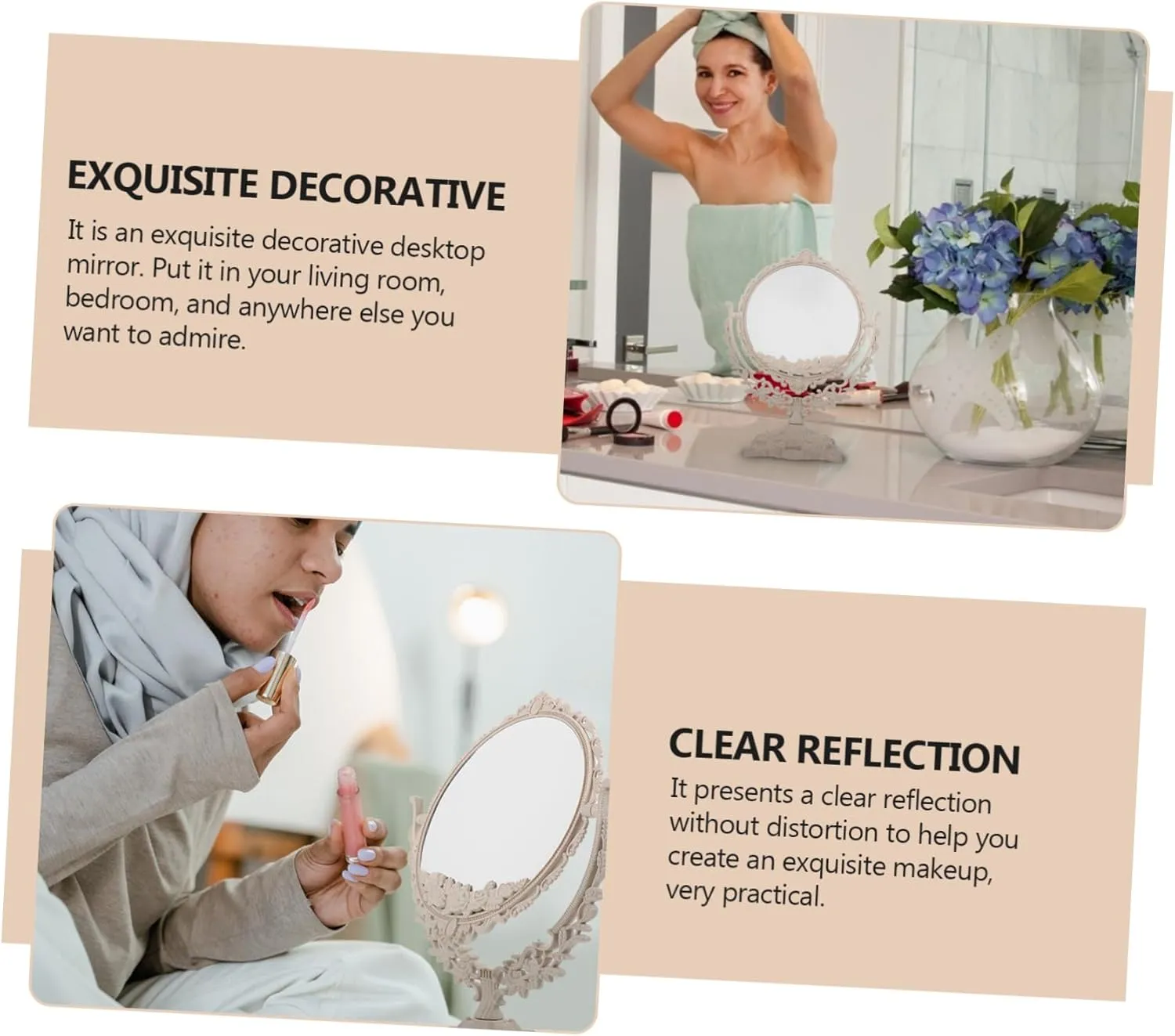 DOITOOL Table Mirror Makeup Mirror Surface Retro Design Easy to Maintain Desk Accessory