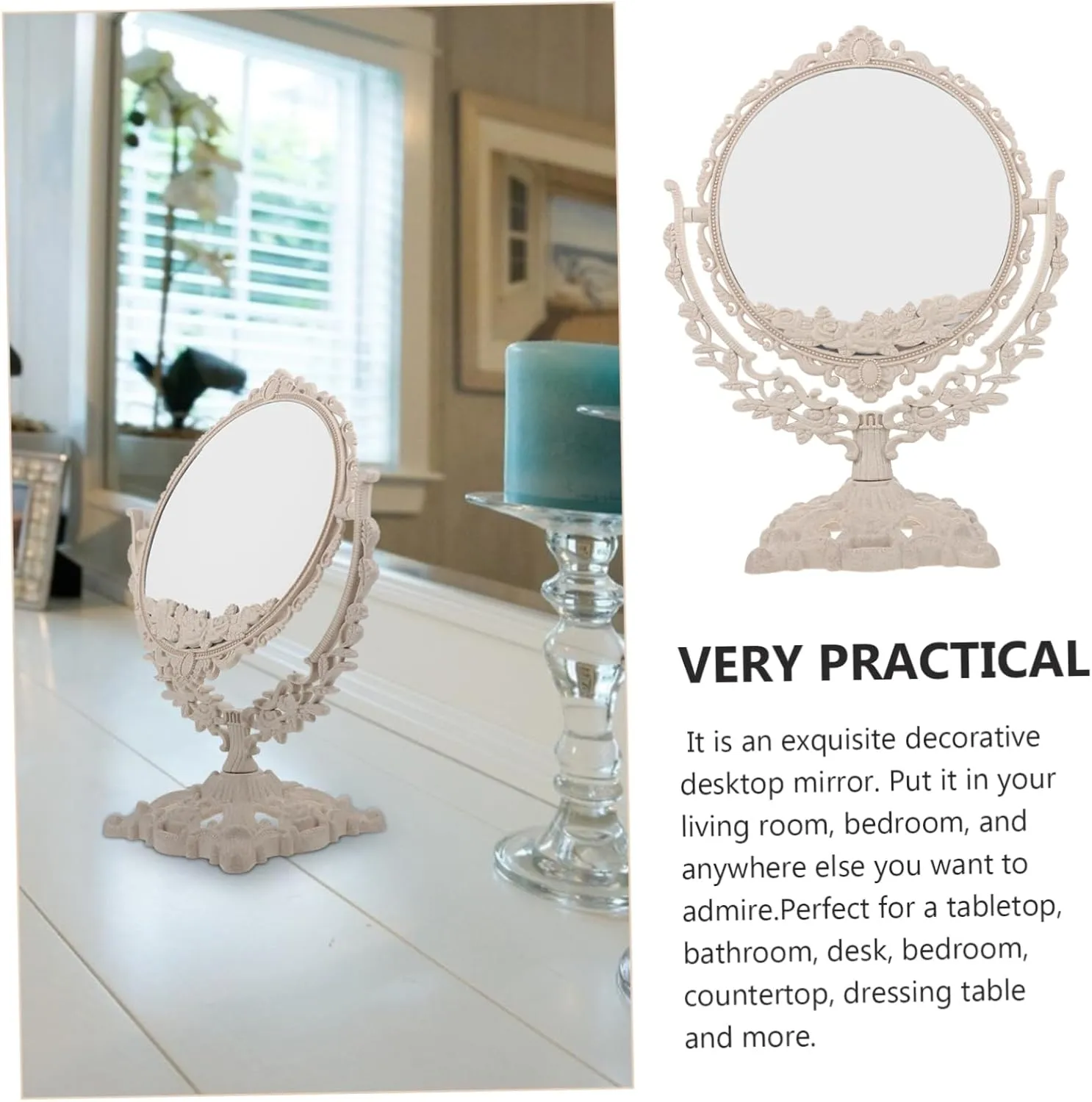 DOITOOL Table Mirror Makeup Mirror Surface Retro Design Easy to Maintain Desk Accessory