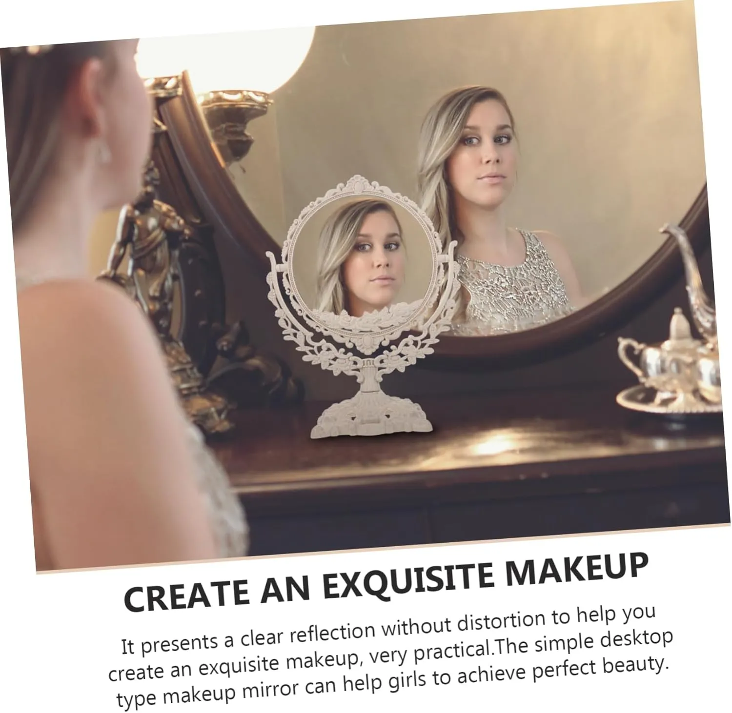 DOITOOL Table Mirror Makeup Mirror Surface Retro Design Easy to Maintain Desk Accessory