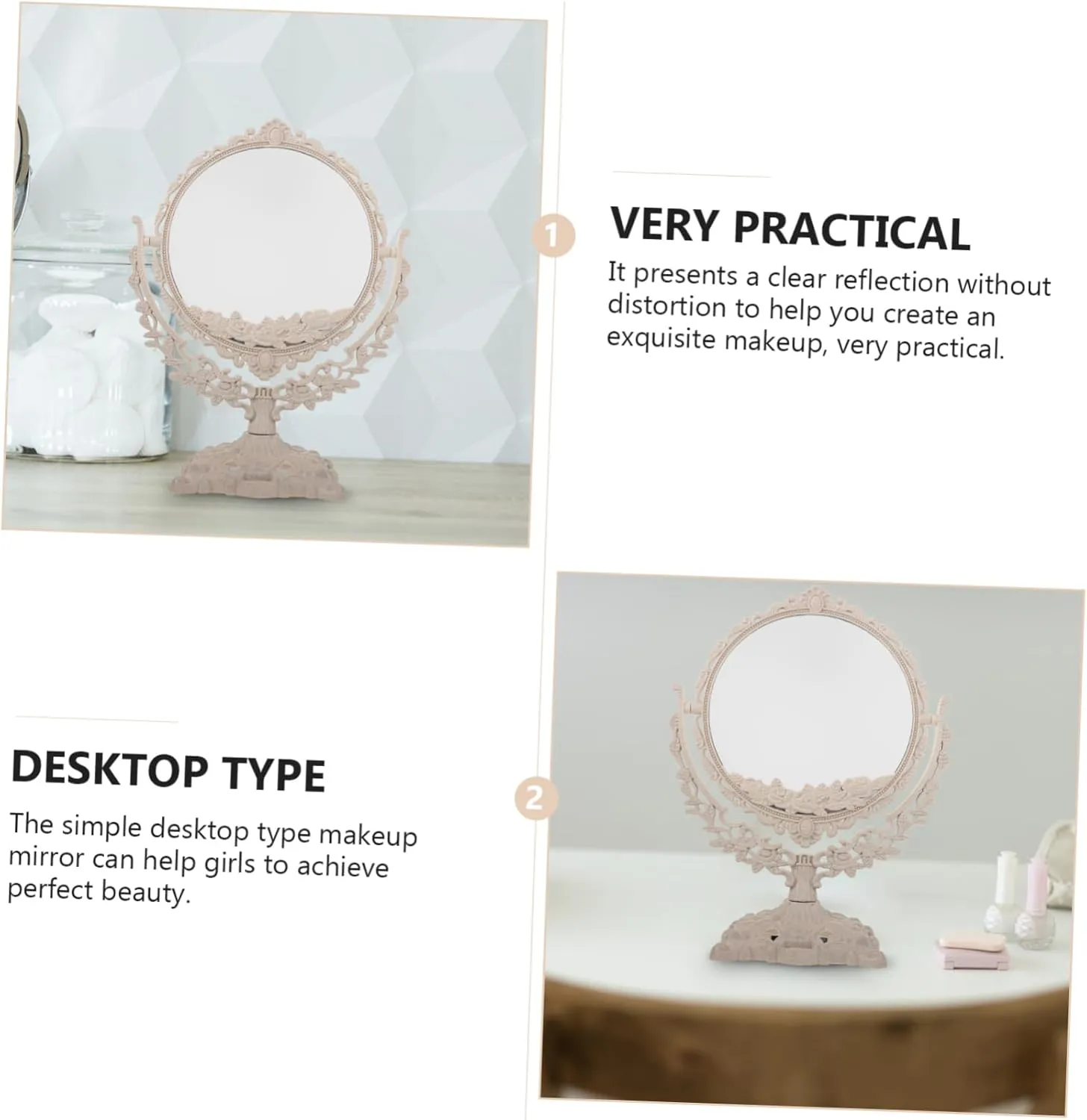 DOITOOL Table Mirror Makeup Mirror Surface Retro Design Easy to Maintain Desk Accessory