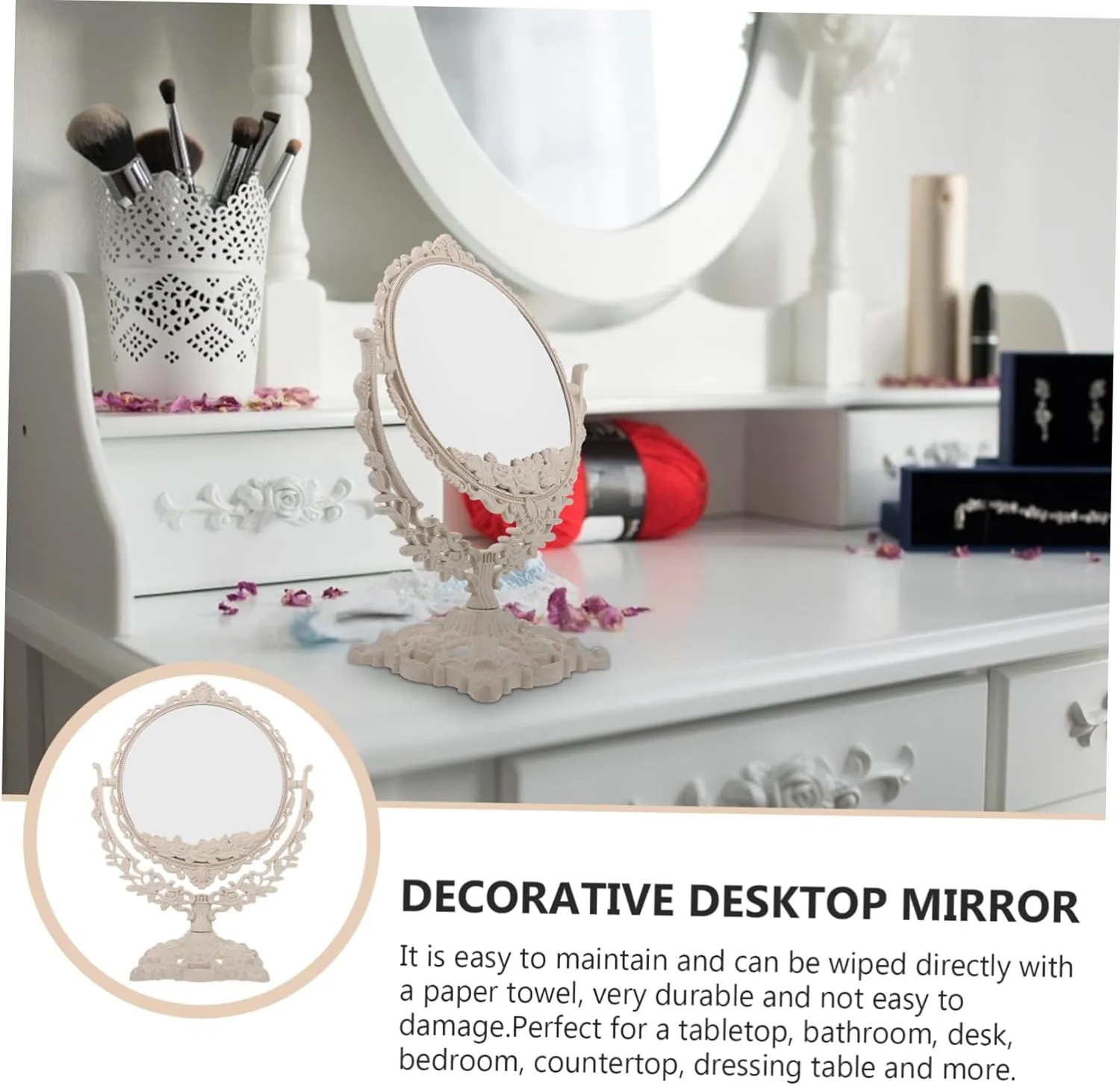 DOITOOL Table Mirror Makeup Mirror Surface Retro Design Easy to Maintain Desk Accessory
