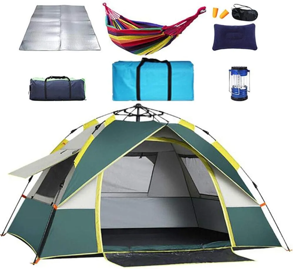 Dome Light Camping Tent Foldable Camping Tent Fully Automatic 190T Oxford Rainproof Family Tent for 4-6 People Outdoor Portable Tent (Green 200X200X13