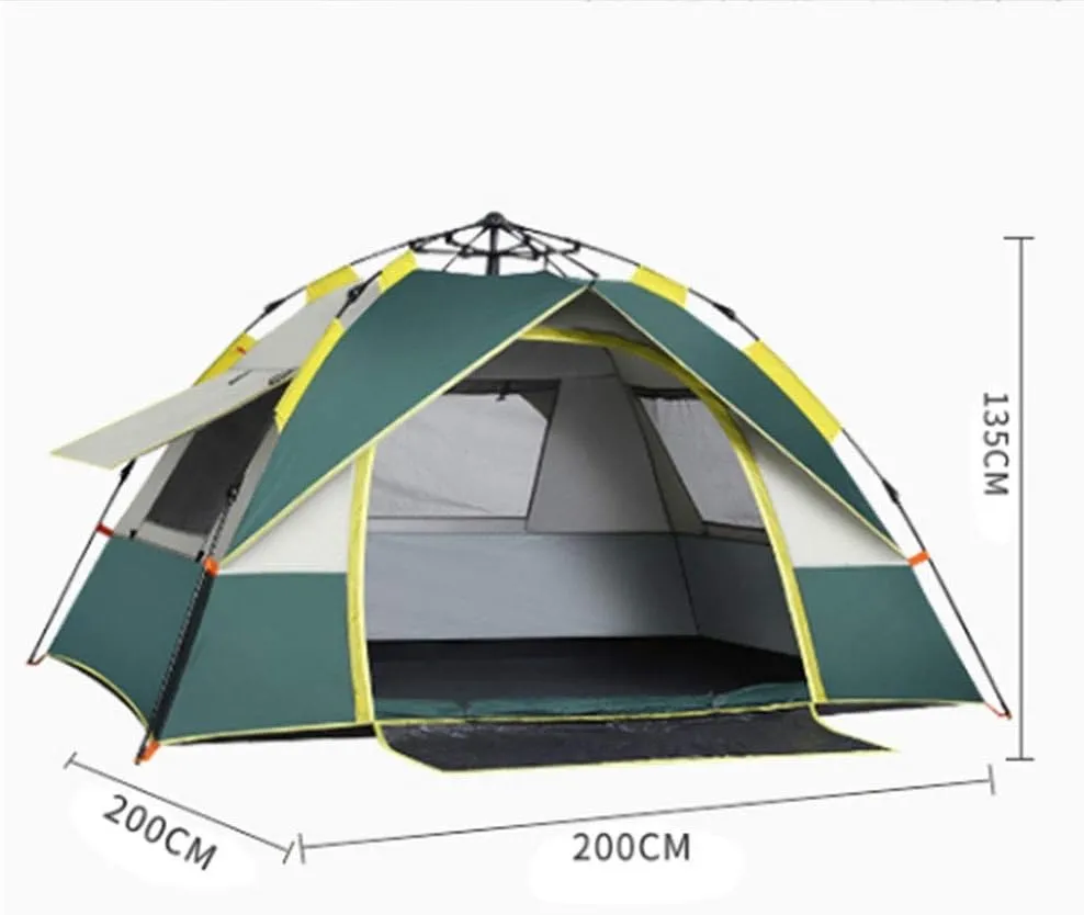 Dome Light Camping Tent Foldable Camping Tent Fully Automatic 190T Oxford Rainproof Family Tent for 4-6 People Outdoor Portable Tent (Green 200X200X13