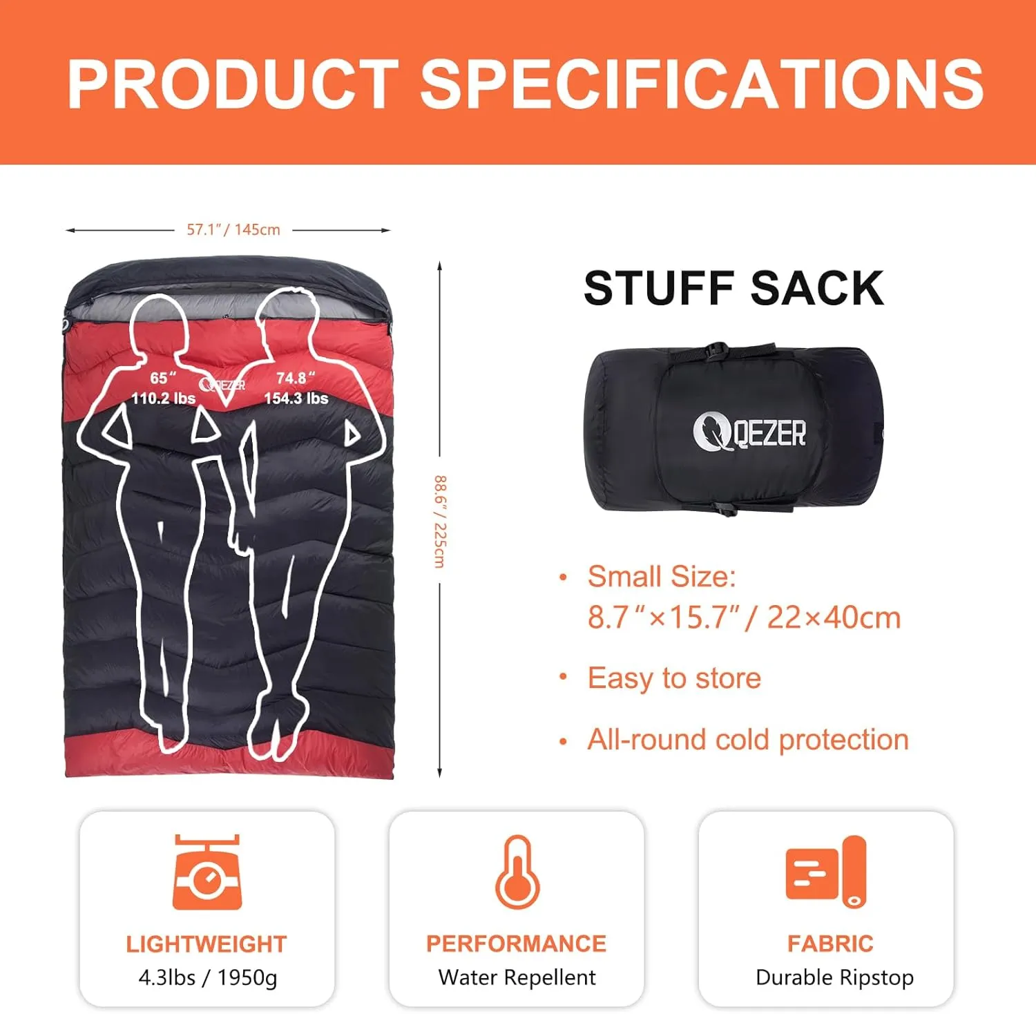 Double Down Sleeping Bags,Suitable for Cold Weather Down Sleeping Bag,Ultra Light Double Sleeping Bag,Suitable for Backpacking, Camping, Hiking