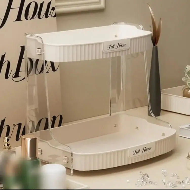 Double Layer Bathroom Organizer Shelf, Cosmetic Storage Rack, Makeup Storage For Desk