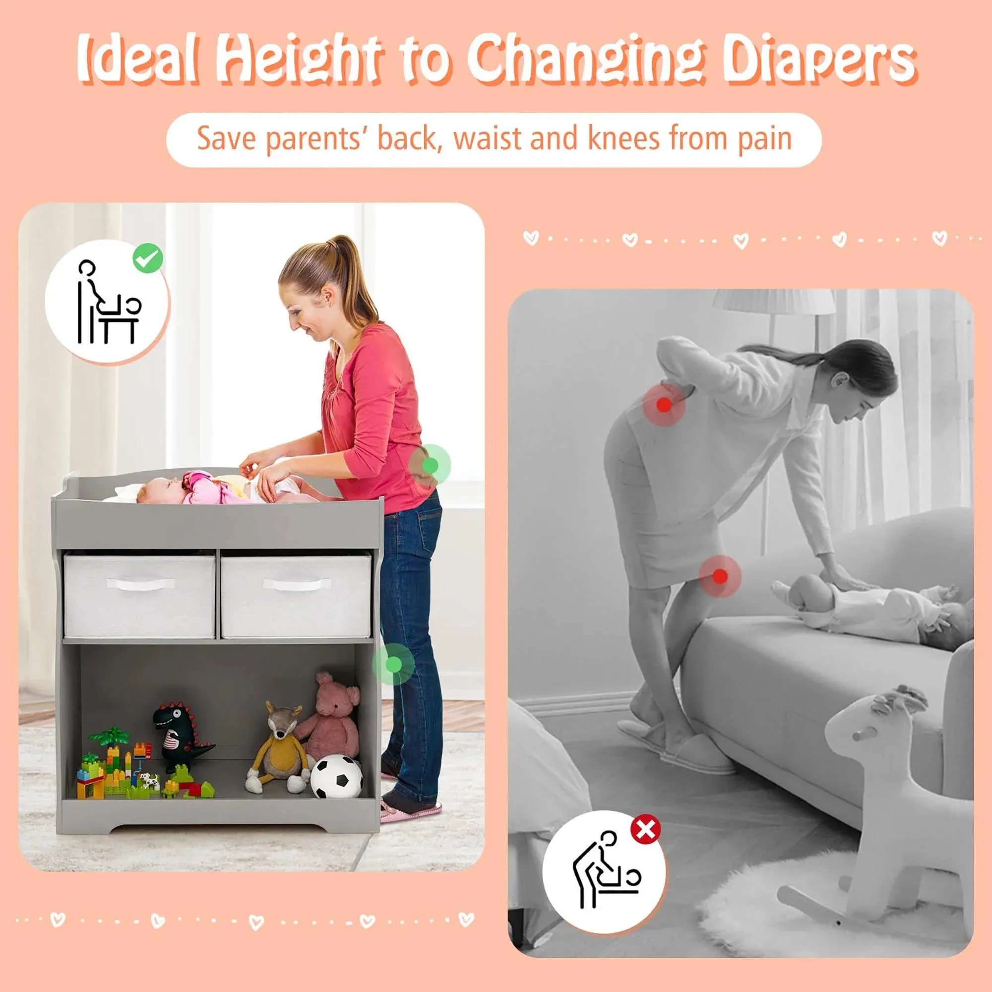 Dresser Full assortment & Drawers Station Changing Baby Table with Pad Door-to-door delivery Nursery Infant Diaper