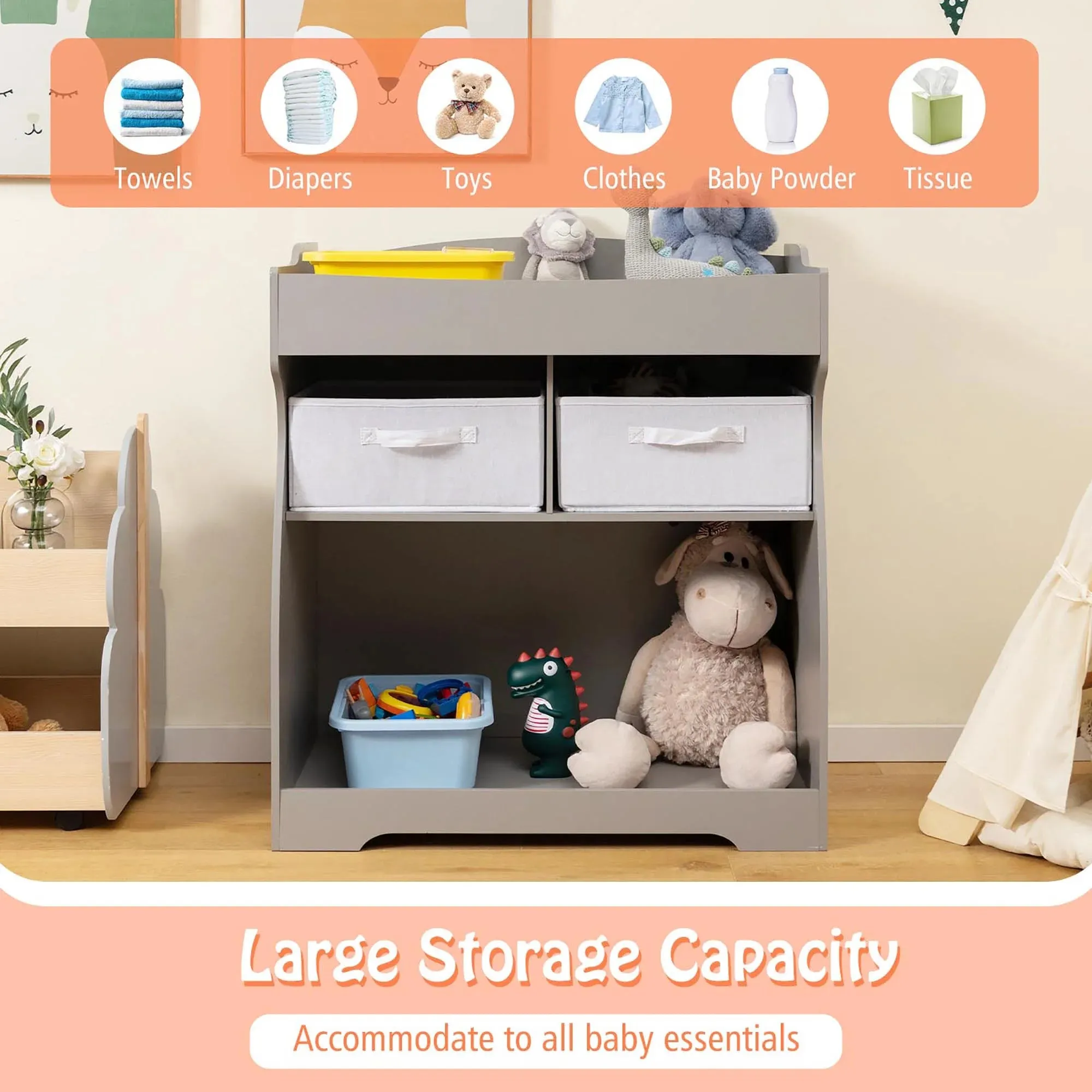 Dresser Full assortment & Drawers Station Changing Baby Table with Pad Door-to-door delivery Nursery Infant Diaper