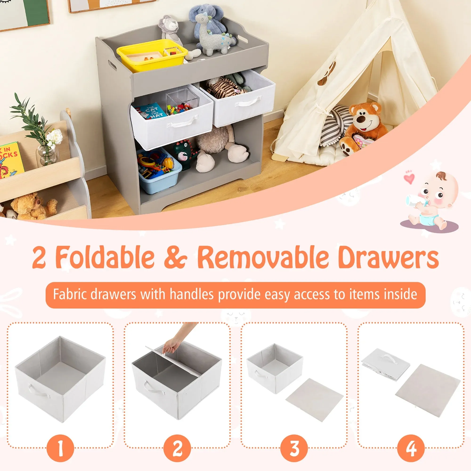 Dresser Full assortment & Drawers Station Changing Baby Table with Pad Door-to-door delivery Nursery Infant Diaper