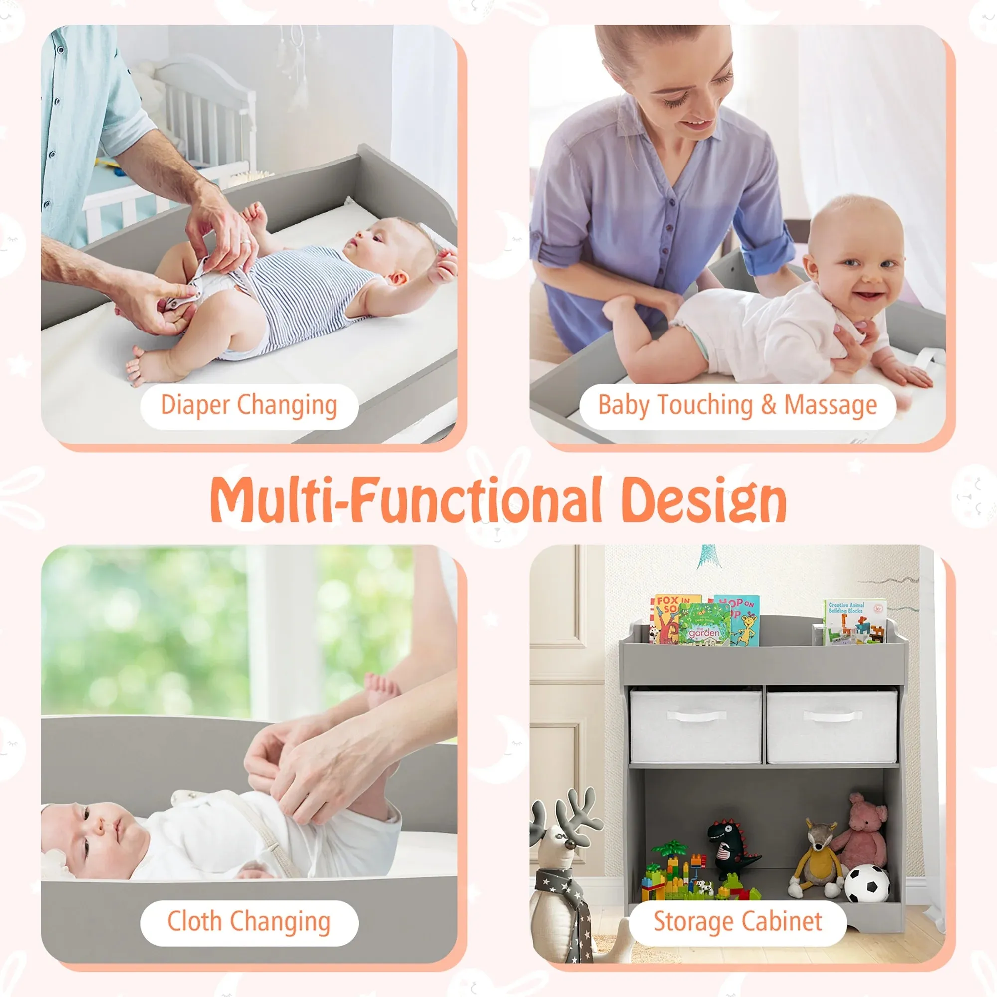 Dresser Full assortment & Drawers Station Changing Baby Table with Pad Door-to-door delivery Nursery Infant Diaper