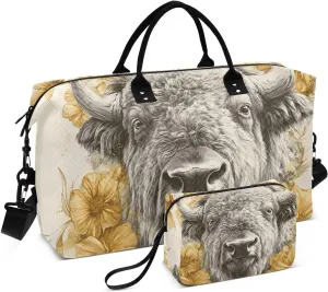 Duffel Bag for Traveling, Bison Flower Gym Bags with Multiple Interior Pockets for Women Men Toiletry Purse Included 20.5”x 1.9” x 13.8”