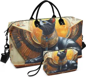 Duffel Bag for Traveling, Cat Egypt Wings Gym Bags with Multiple Interior Pockets for Women Men Toiletry Purse Included 20.5”x 1.9” x 13.8”