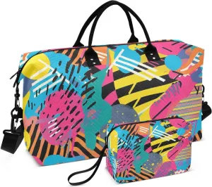 Duffel Bag for Traveling, Colorful Circles Yellow Gym Bags with Multiple Interior Pockets for Women Men Toiletry Purse Included 20.5”x 1.9” x 13.8”