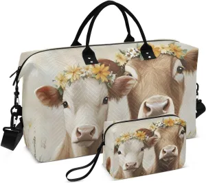 Duffel Bag for Traveling, Cute Cow Garland Retro Gym Bags with Multiple Interior Pockets for Women Men Toiletry Purse Included 20.5”x 1.9” x 13.8”