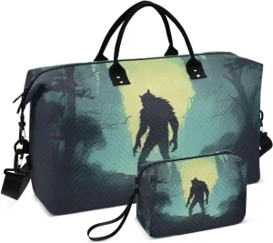 Duffel Bag for Traveling, Werewolf Rain Forest Gym Bags with Multiple Interior Pockets for Women Men Toiletry Purse Included 20.5”x 1.9” x 13.8”