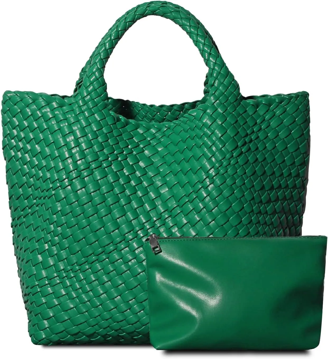 Dyalsa Woven Bag for Women, Vegan Leather Tote Bag Large Summer Beach Handbag Purse Retro Handmade Travel Shoulder Bag Set