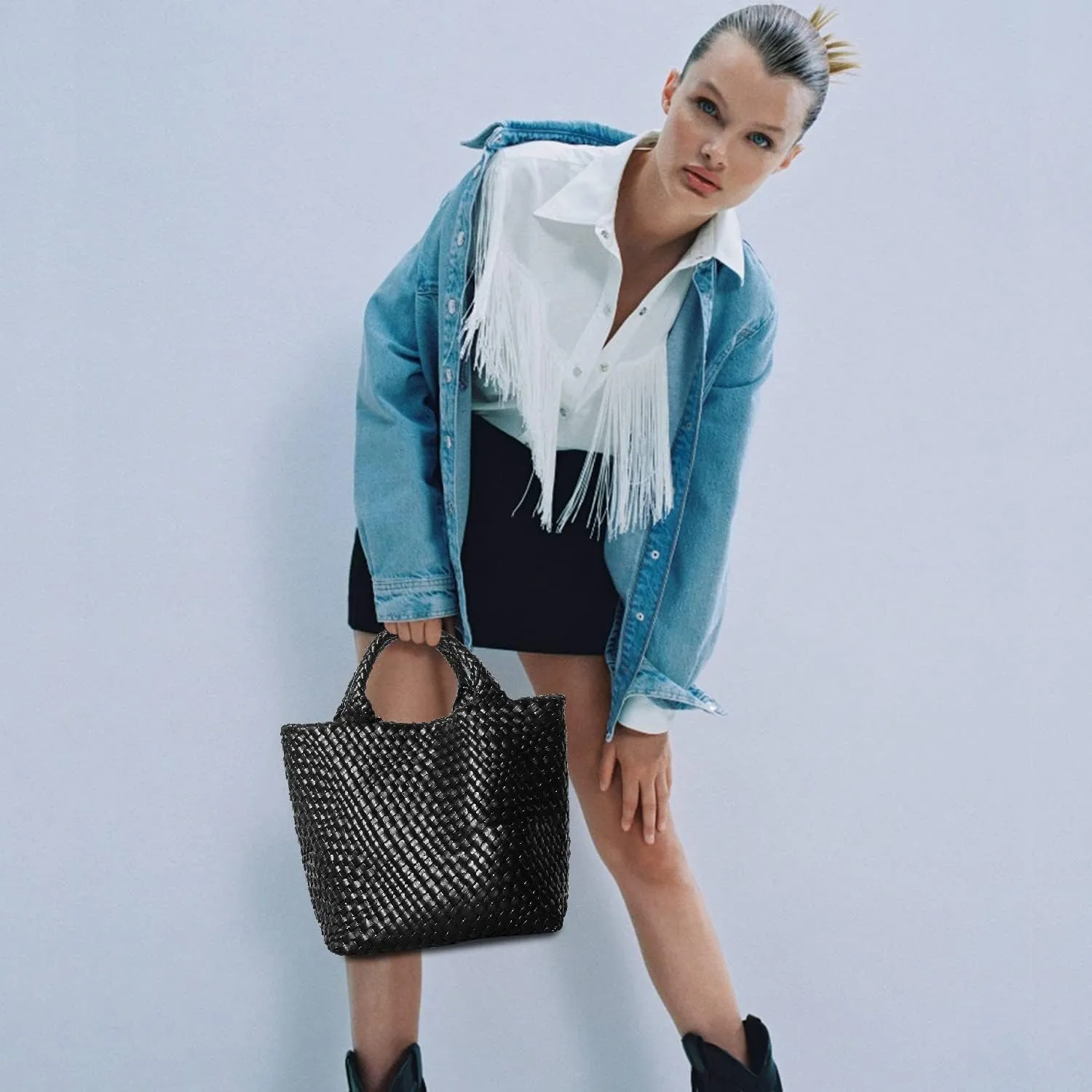 Dyalsa Woven Bag for Women, Vegan Leather Tote Bag Large Summer Beach Handbag Purse Retro Handmade Travel Shoulder Bag Set