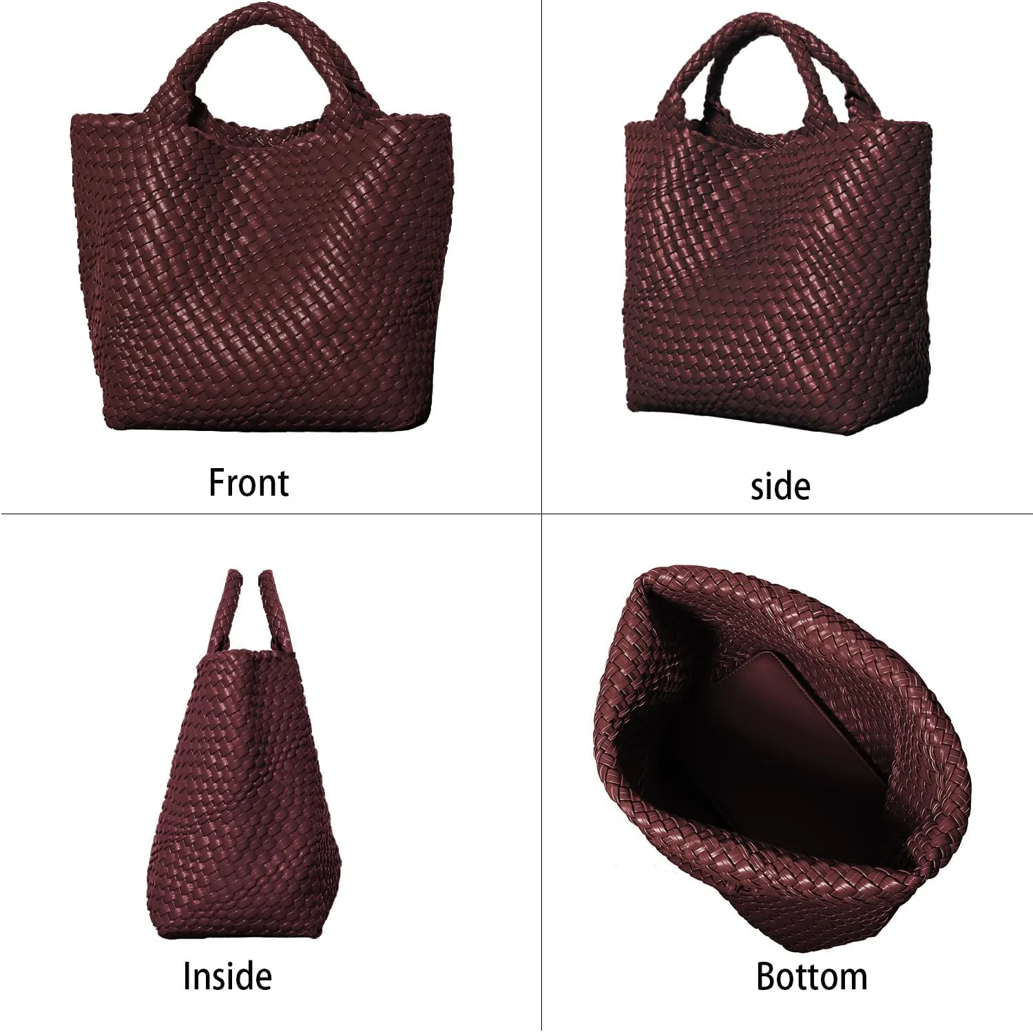 Dyalsa Woven Bag for Women, Vegan Leather Tote Bag Large Summer Beach Handbag Purse Retro Handmade Travel Shoulder Bag Set