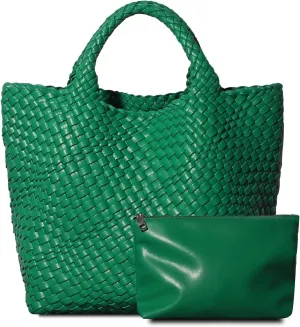 Dyalsa Woven Bag for Women, Vegan Leather Tote Bag Large Summer Beach Handbag Purse Retro Handmade Travel Shoulder Bag Set