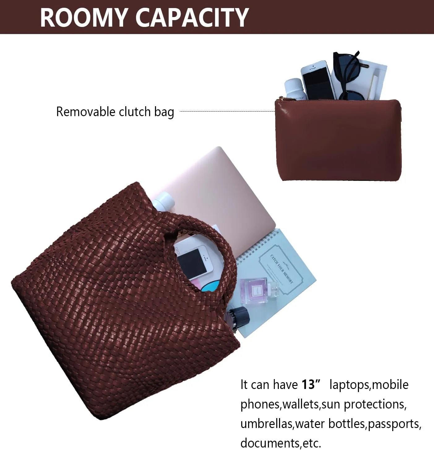 Dyalsa Woven Bag for Women, Vegan Leather Tote Bag Large Summer Beach Handbag Purse Retro Handmade Travel Shoulder Bag Set