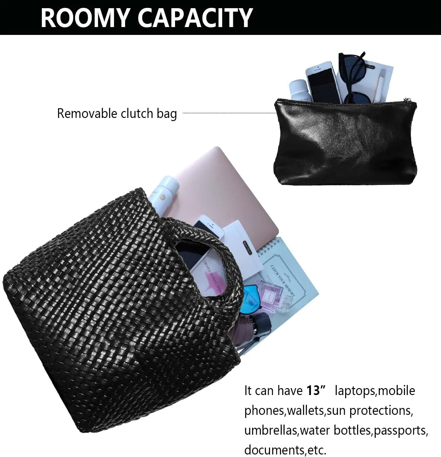 Dyalsa Woven Bag for Women, Vegan Leather Tote Bag Large Summer Beach Handbag Purse Retro Handmade Travel Shoulder Bag Set