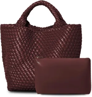 Dyalsa Woven Bag for Women, Vegan Leather Tote Bag Large Summer Beach Handbag Purse Retro Handmade Travel Shoulder Bag Set