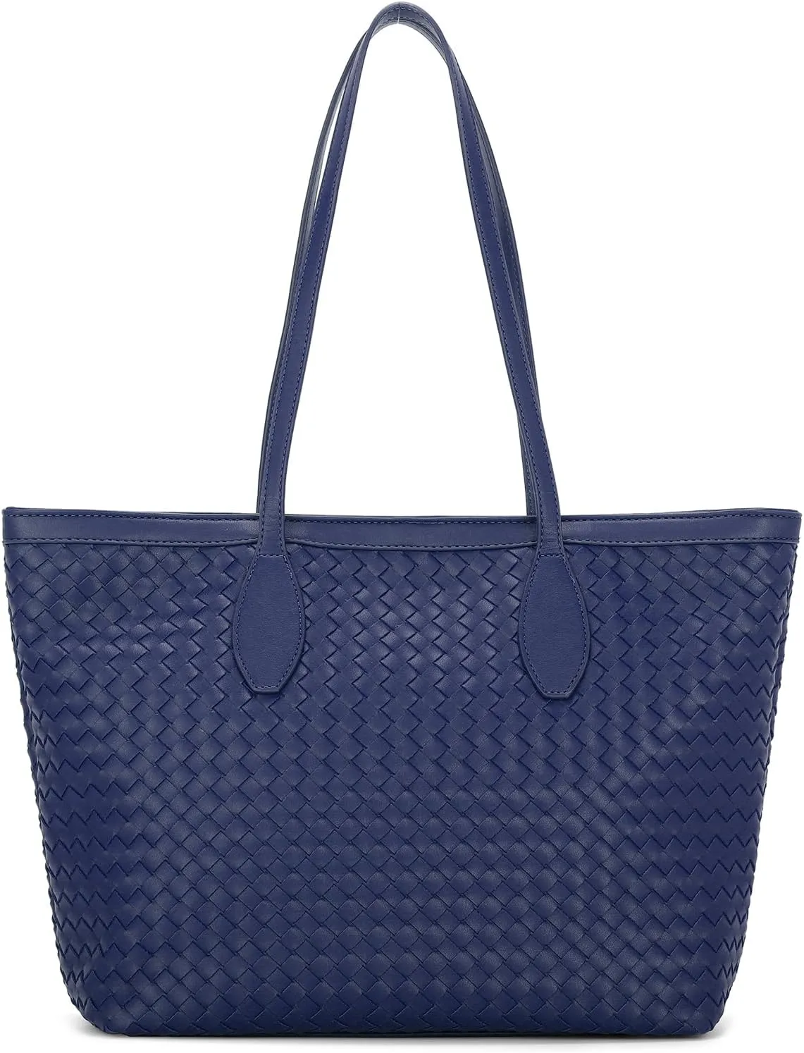 E Woven Tote Bags for Women Vegan Leather Top Handle Shoulder Handbag