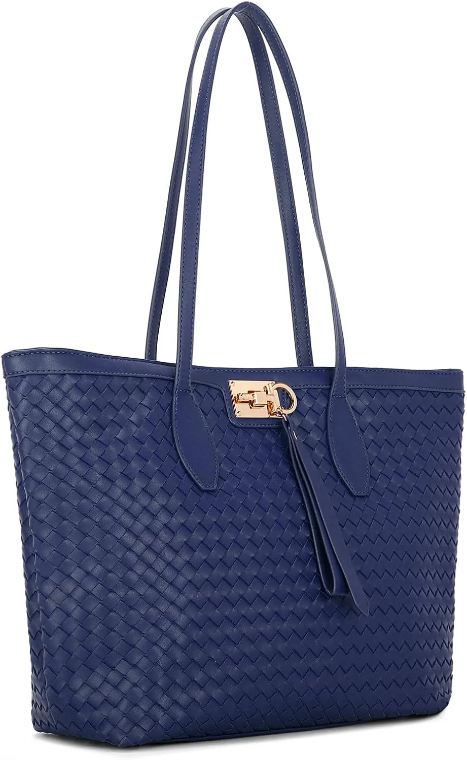E Woven Tote Bags for Women Vegan Leather Top Handle Shoulder Handbag