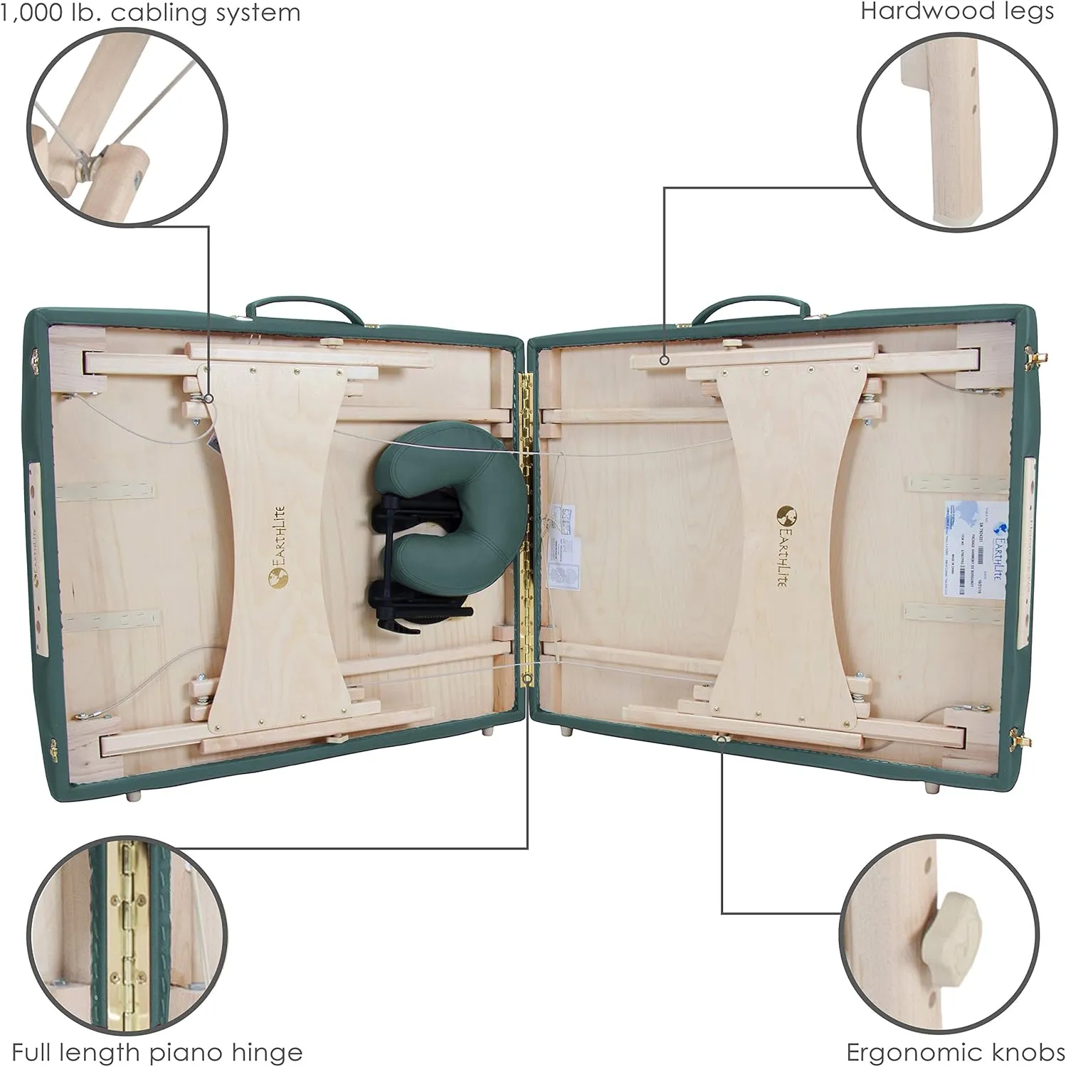 EARTHLITE Portable Massage Table HARMONY DX – Foldable Physiotherapy/Treatment/Stretching Table, Eco-Friendly Design, Hard Maple, Superior Comfort incl. Face Cradle & Carry Case (30" x 73")