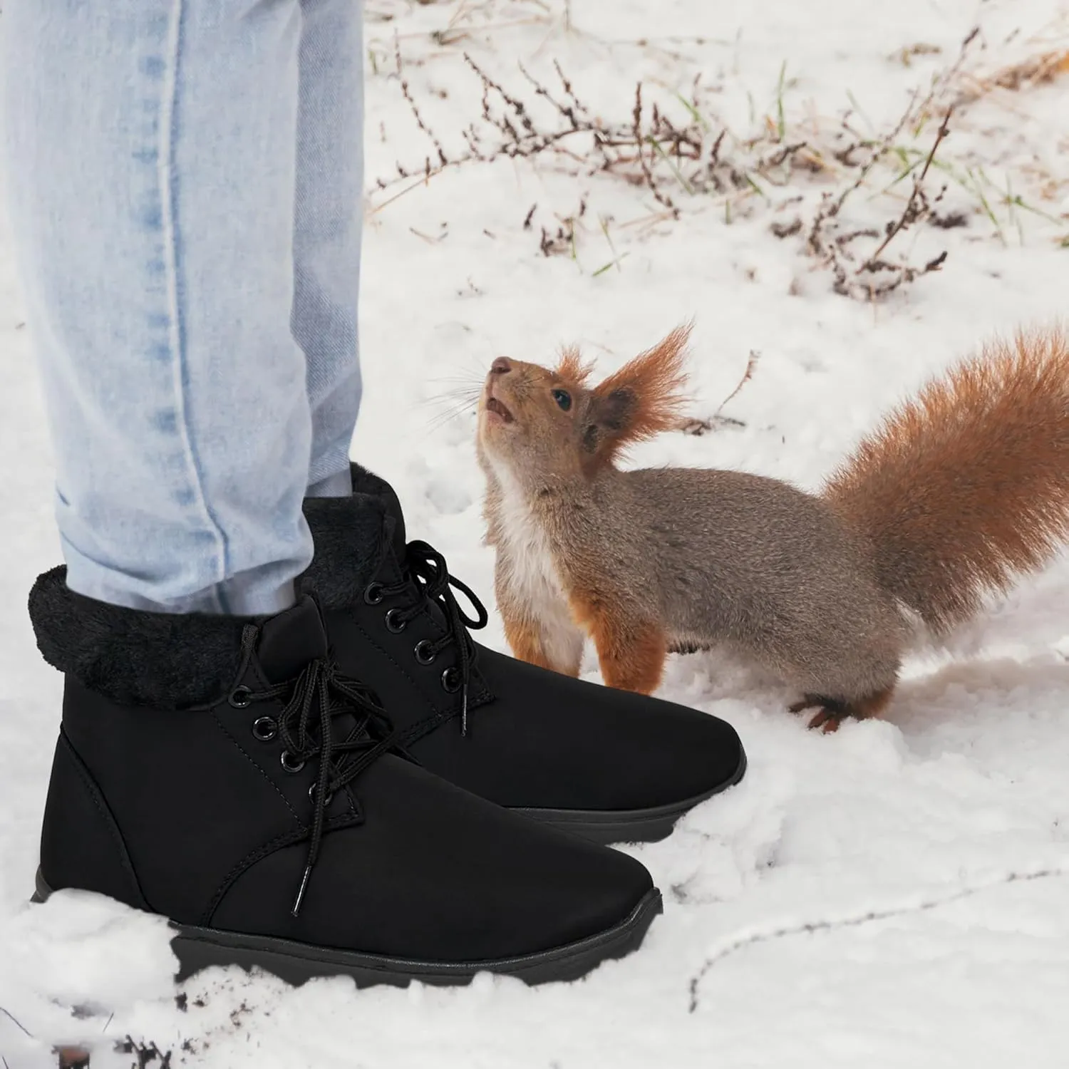 Ecetana Winter Boots for Women Snow Warm Fur Lined Waterproof Ankle Booties Lace Up Non Slip Flat Comfortable Womens Shoes